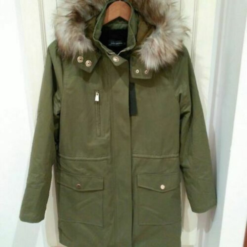 ZARA green 2in1 hooded woman parker M